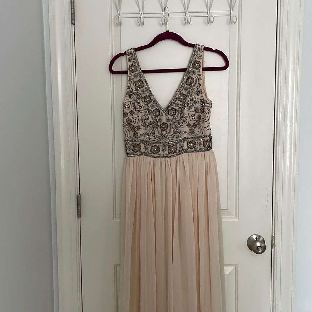 BHLDN formal gown with beading and chiffon